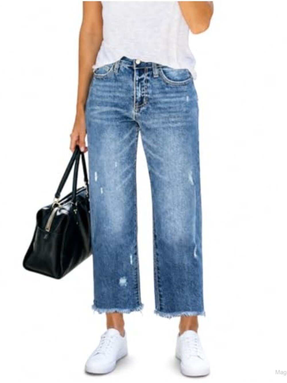 Plus Size Women's High Rise Stretchy Wide Leg Cropped Denim Jeans
